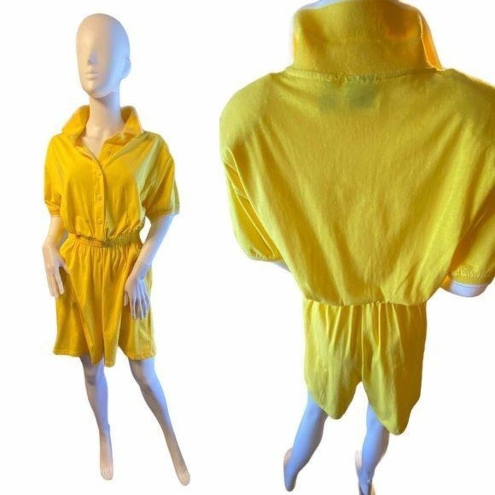 Vintage Bright Yellow Short Sleeve Romper